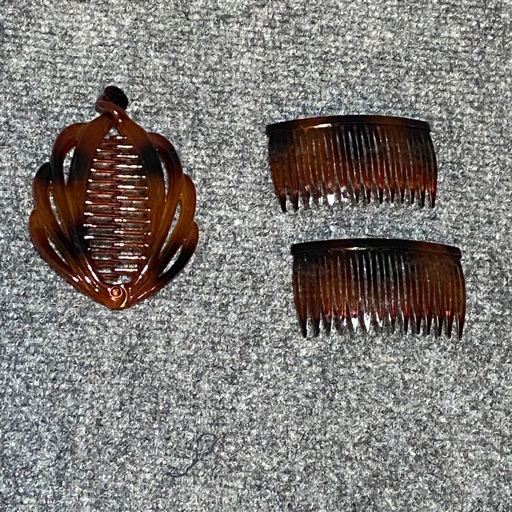 Scunci Tortoiseshell Hair Accessory Set 2 Side Combs 1 Leaf Banana Clip 90s Y2K